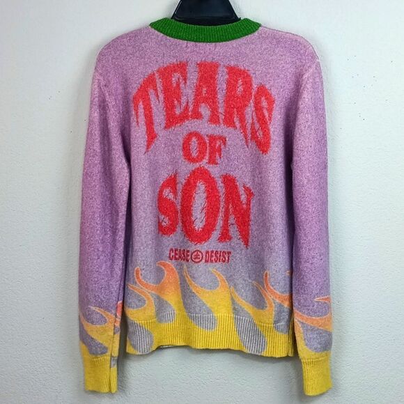 Men's Cease Desist Tears of son knit long-sleeve multicolor wool blend sweater L - Picture 11 of 13